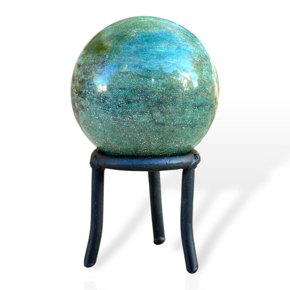 Nephrite Jade Crystal Sphere Green Chakra Stone Includes Tall Black Metal Stand